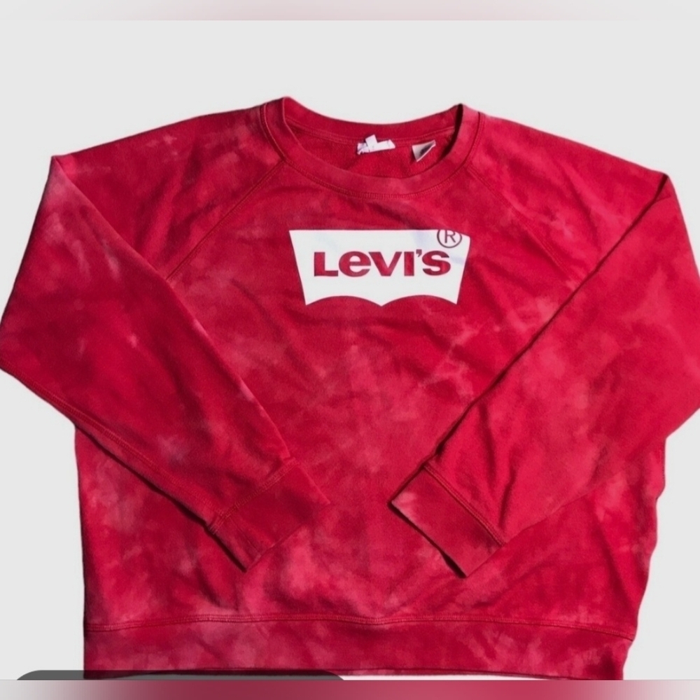Levi’s Women’s Plus Size Red Acid Wash Tie Dye Sweatshirt Batwing Logo 2X